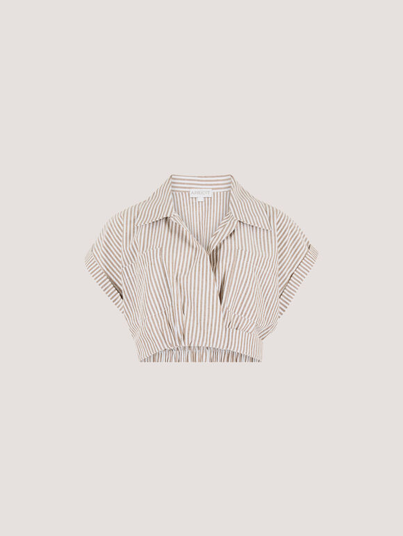 Stripe Shirt Crop Top, Stone, large