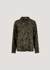 Linen Mix Leaf Print Shirt, Khaki, large