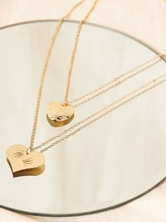 Gold Double Heart Layered Necklace, Assorted, large