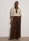 Check Print Tailored Wide-Leg Trousers, Brown, large