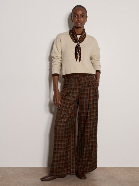 Check Print Tailored Wide-Leg Trousers
