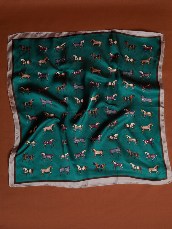 Printed Satin Scarf, Green, large
