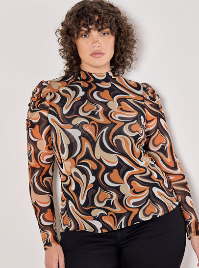 Curve Retro Hearts Mesh Top