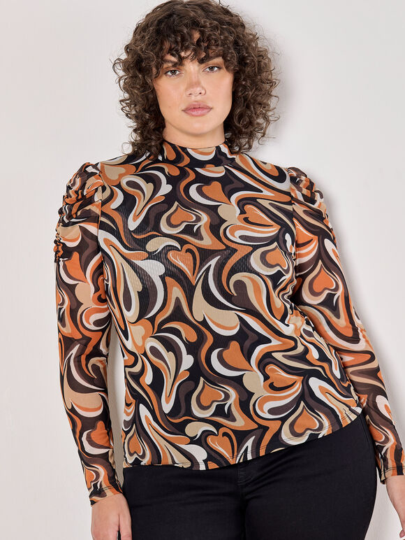 Curve Retro Hearts Mesh Top, Rust, large