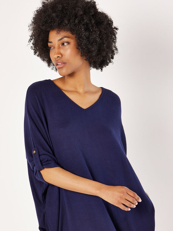 Soft-Touch Cocoon Mini Dress, Navy, large