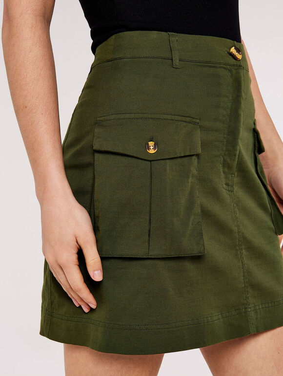 Patch Pocket Mini Skirt, Green, large