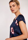 Large Flower Satin Tulip Top, Navy, large