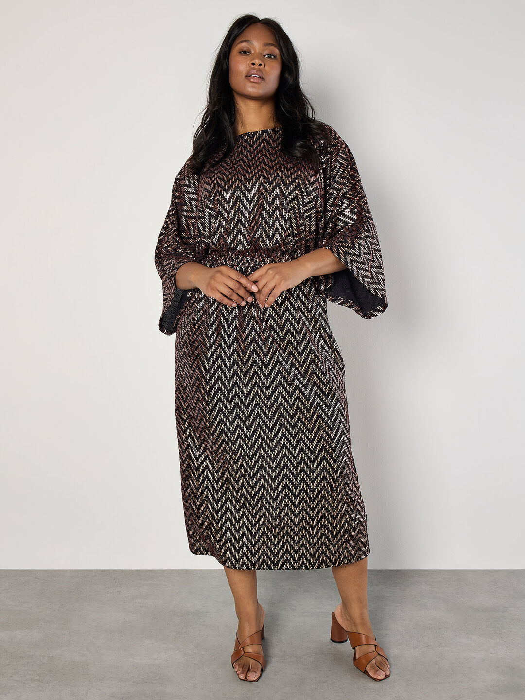 Image of Curve Chevron Mirror Sequin Midi Dress