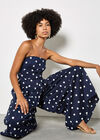 Polka Dot Bow Back Wide-Leg Jumpsuit, Navy, large