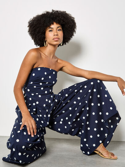 Polka Dot Bow Back Wide-Leg Jumpsuit