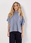 Waffle Knit Batwing Top, Navy, large
