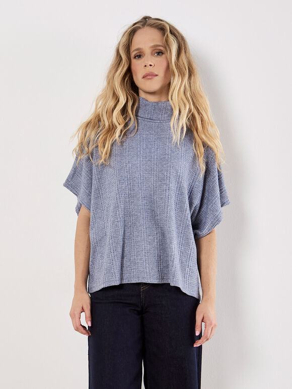 Waffle Knit Batwing Top, Navy, large