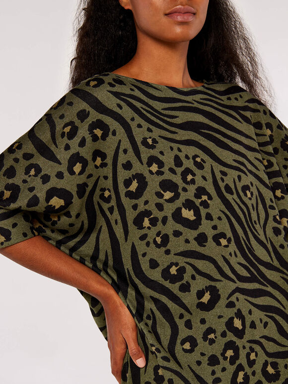 Zebra Leopard Batwing Top, Khaki, large