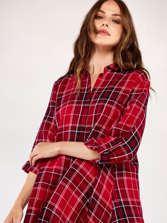 Punk Tartan Shirt Dress, Red, large