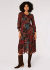 Patchwork Ditsy Midi Dress, Black, large