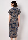 Palm Leaf Shirt Midi Dress, Navy, large