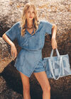 Cotton Denim Patchwork Tote Bag, Blue, large