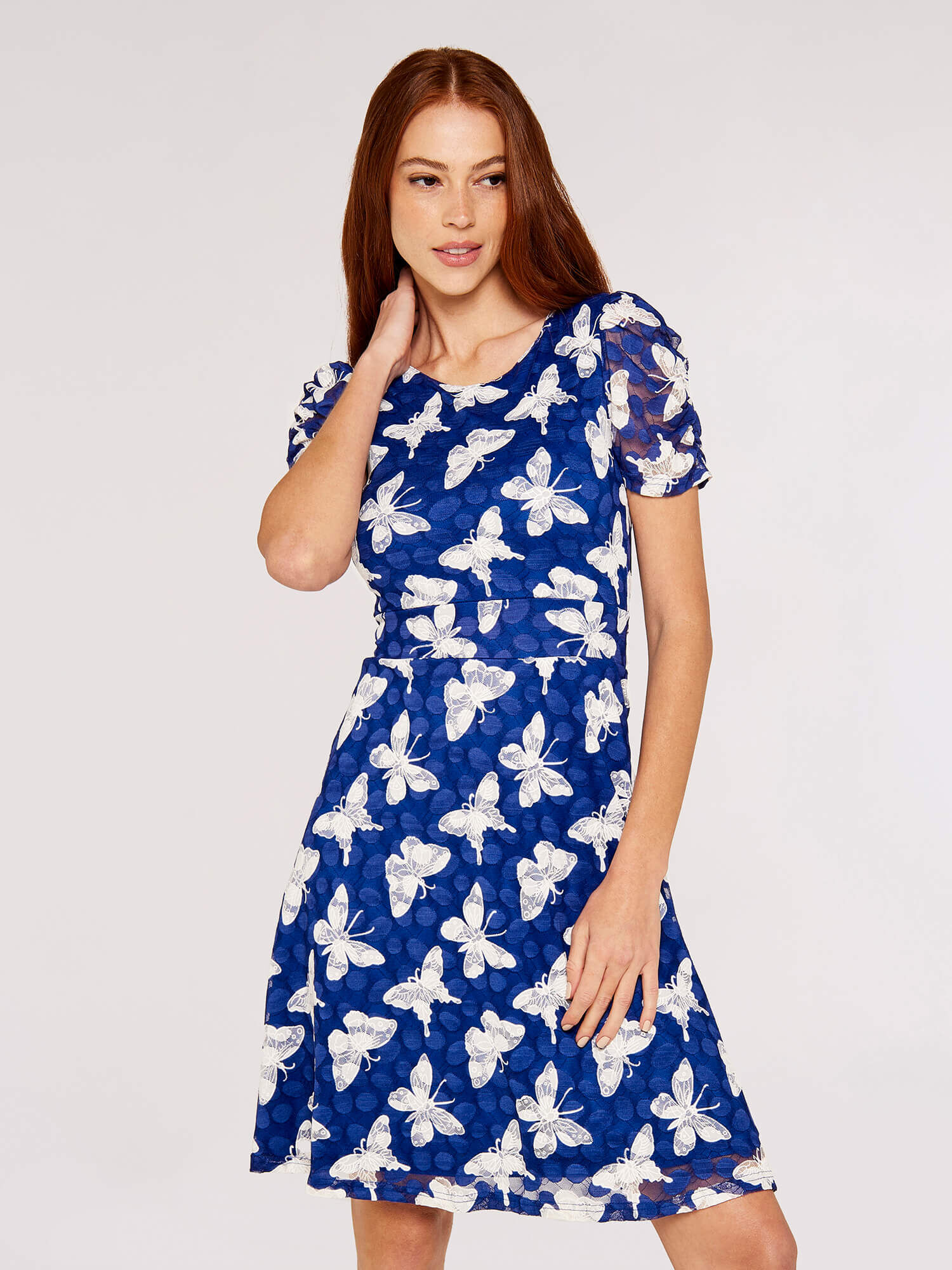 Butterfly Ruch Sleeve Dress Apricot Clothing
