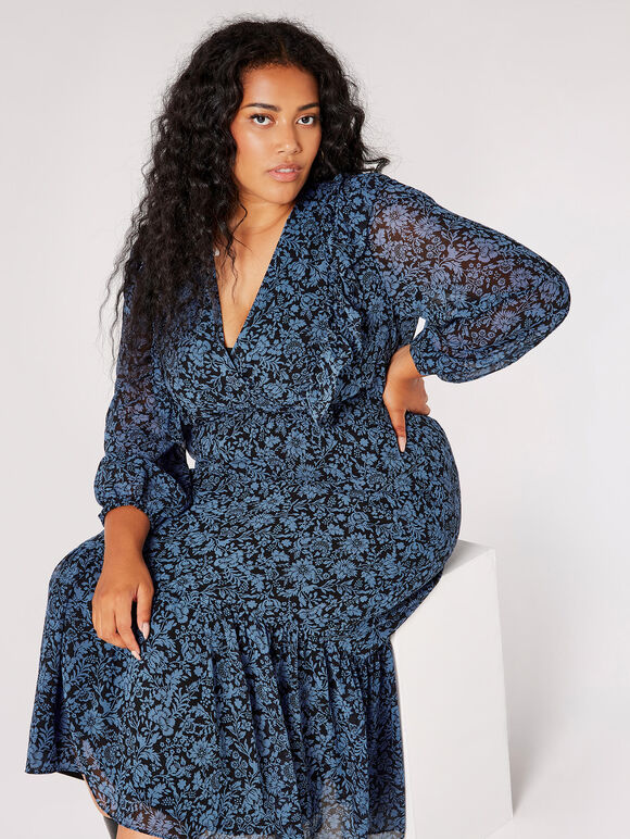Curve Silhouette Floral Midi Dress, Blue, large