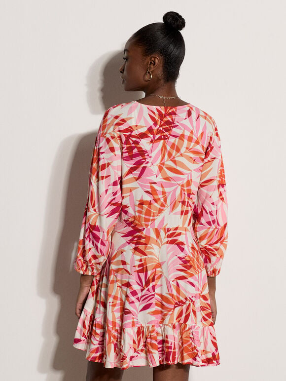 Tropical Leaf Mini Dress, Pink, large