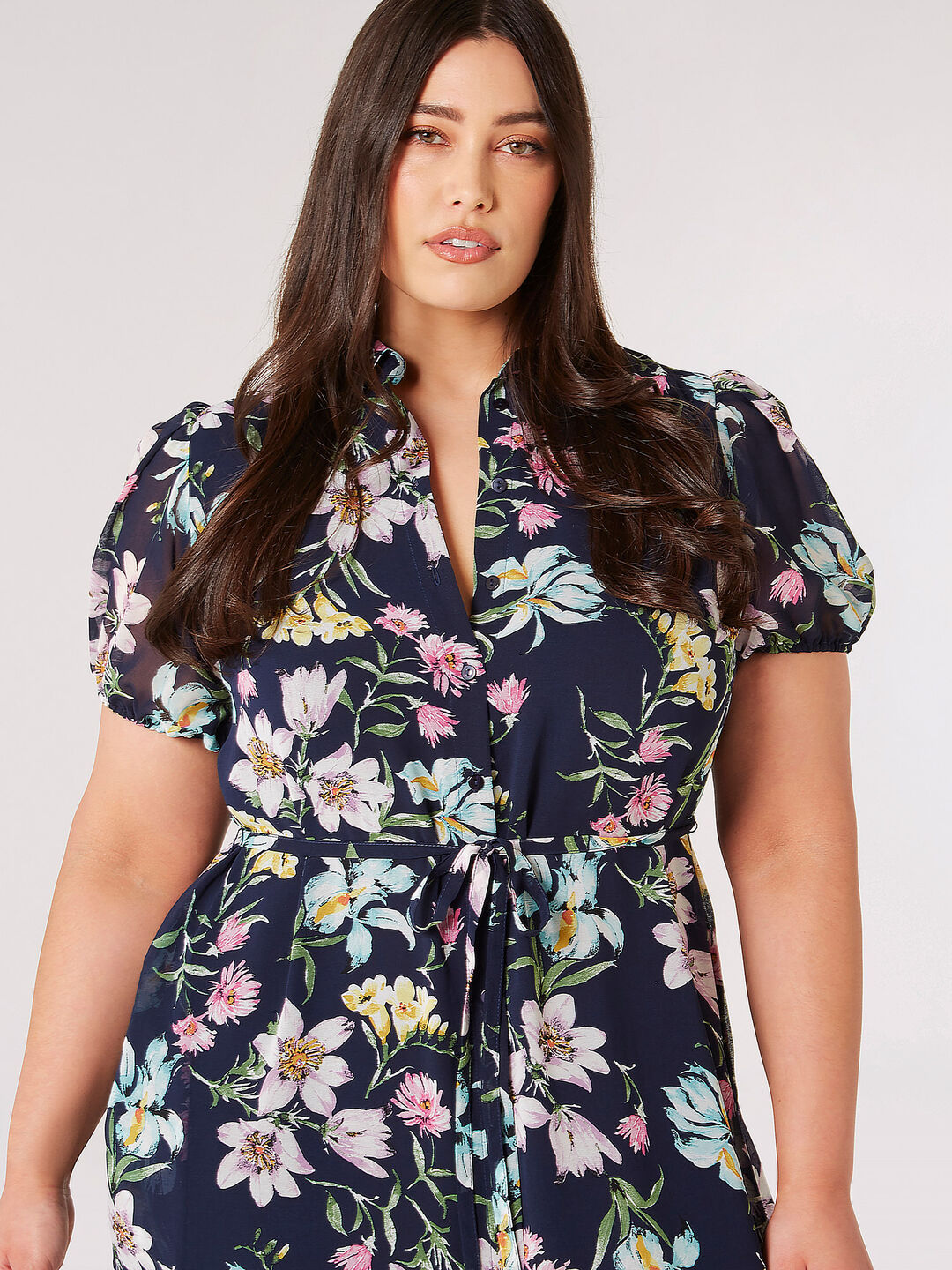 Image of Curve Graphic Floral Shirt Midi Dress