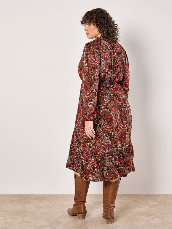 Curve Paisley Shimmer Midi Dress, Rust, large