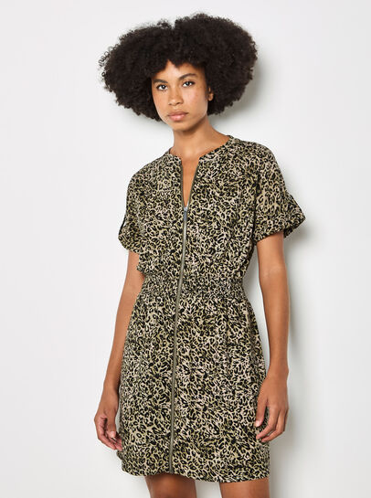 Leopard Print Zip-Down Mini Dress