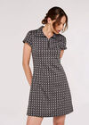 Leaf Print Retro Mini Dress, Grey, large