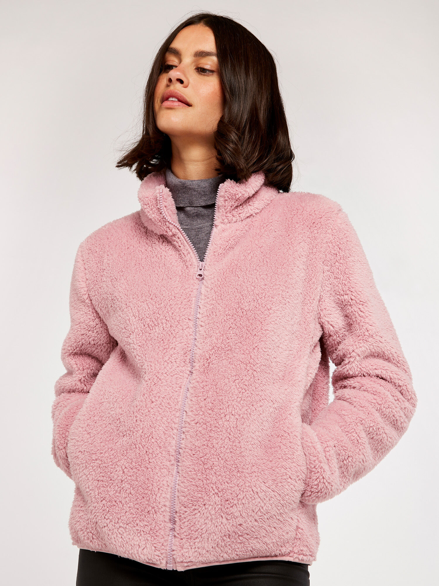 Pink sherpa cardigan top