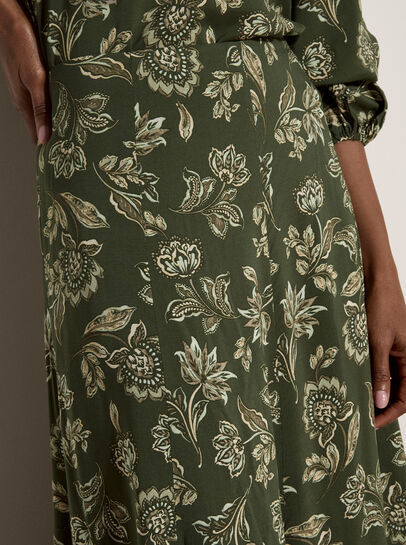 Folk Floral A-Line Midi Skirt