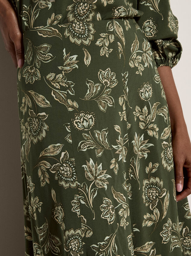 Folk Floral A-Line Midi Skirt, Green, large