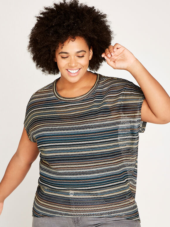 Fine Crochet Multistripe Top+, Green, large