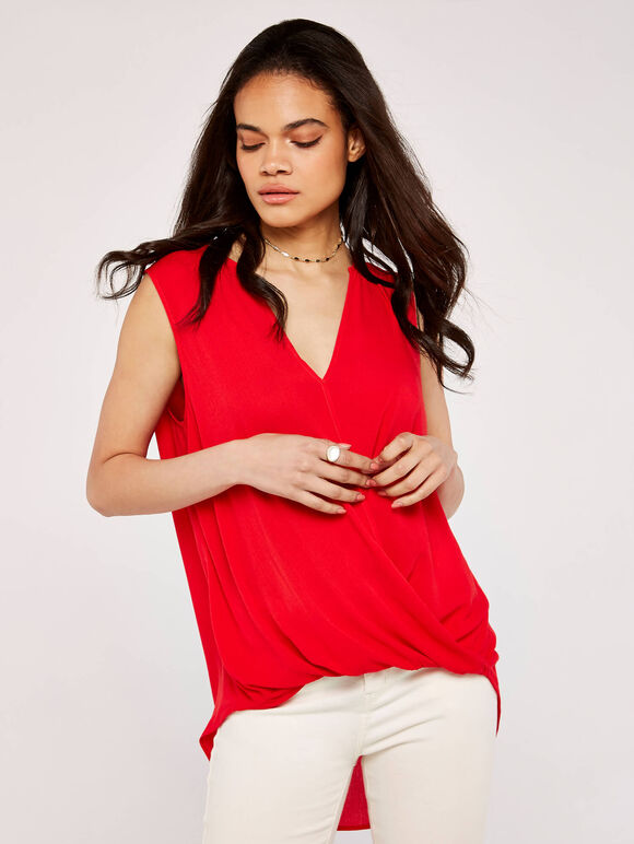 Twist Front Sleeveless Top, Red, large