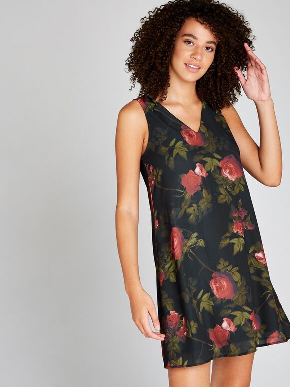 Red Gothic Rose A-Line Shift Dress, Red, large