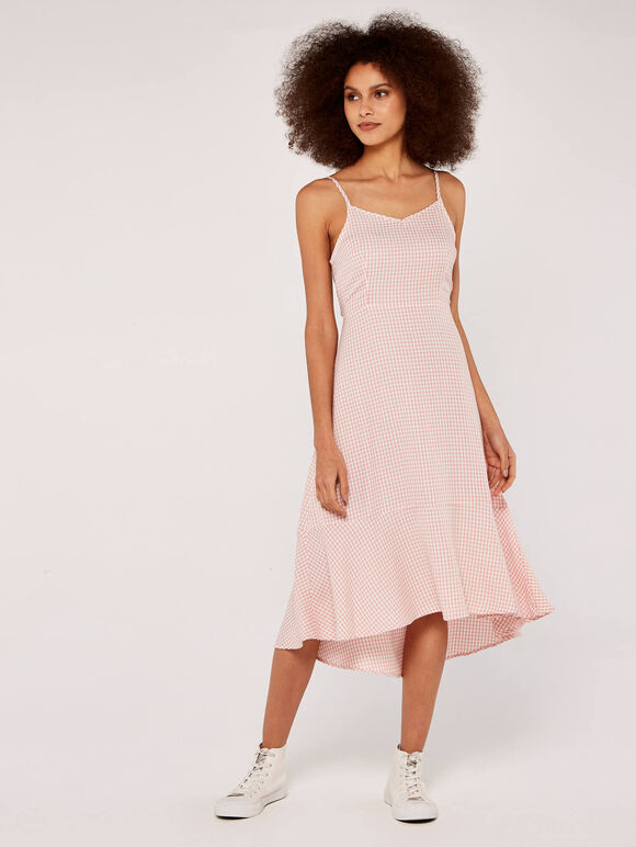 Gingham Flounce Dress, Pink, large