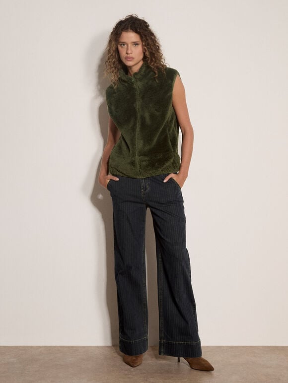 Fleece Zip-Through Gilet, Khaki, large