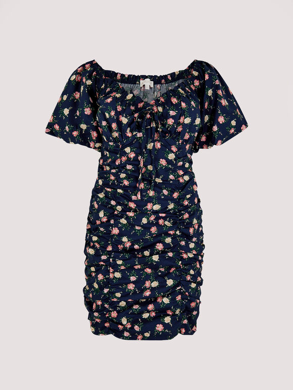 Floral Milkmaid Mini Dress, Navy, large