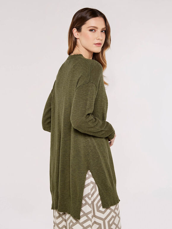Textured Slub Cardigan, Khaki, large