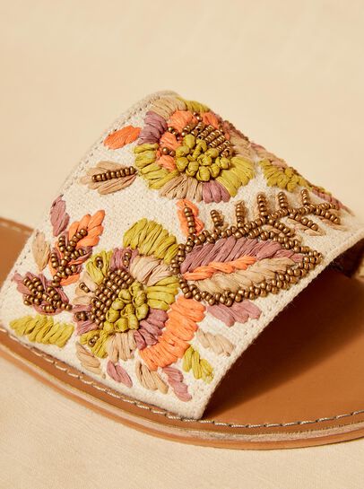 Embroidered Canvas Flat Sandal