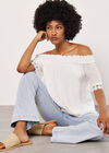 Crochet Lace Trim Bardot Top, Cream, large