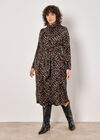 Curve Abstract Print Soft Knit Midi Dress, Brown, large