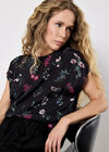 Botanical Floral Print Woven T-Shirt, Black, large