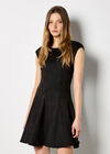Suedette Godet Dress, Black, large