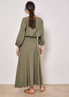 Linen Blend Pleated Midaxi Skirt, Khaki, large