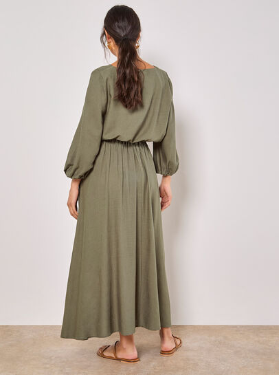 Linen Pleated Midi Skirt