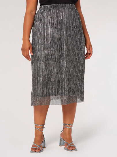 Metallic Plisse Midi Skirt