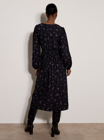 Vintage Floral Smocked Midi Dress