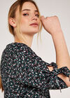 Ditsy Floral Tie Sleeve Top, Green, large