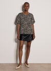 Button Back Animal Print Woven T-Shirt, Stone, large