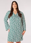 Curve Retro Geo Mini Dress, Green, large